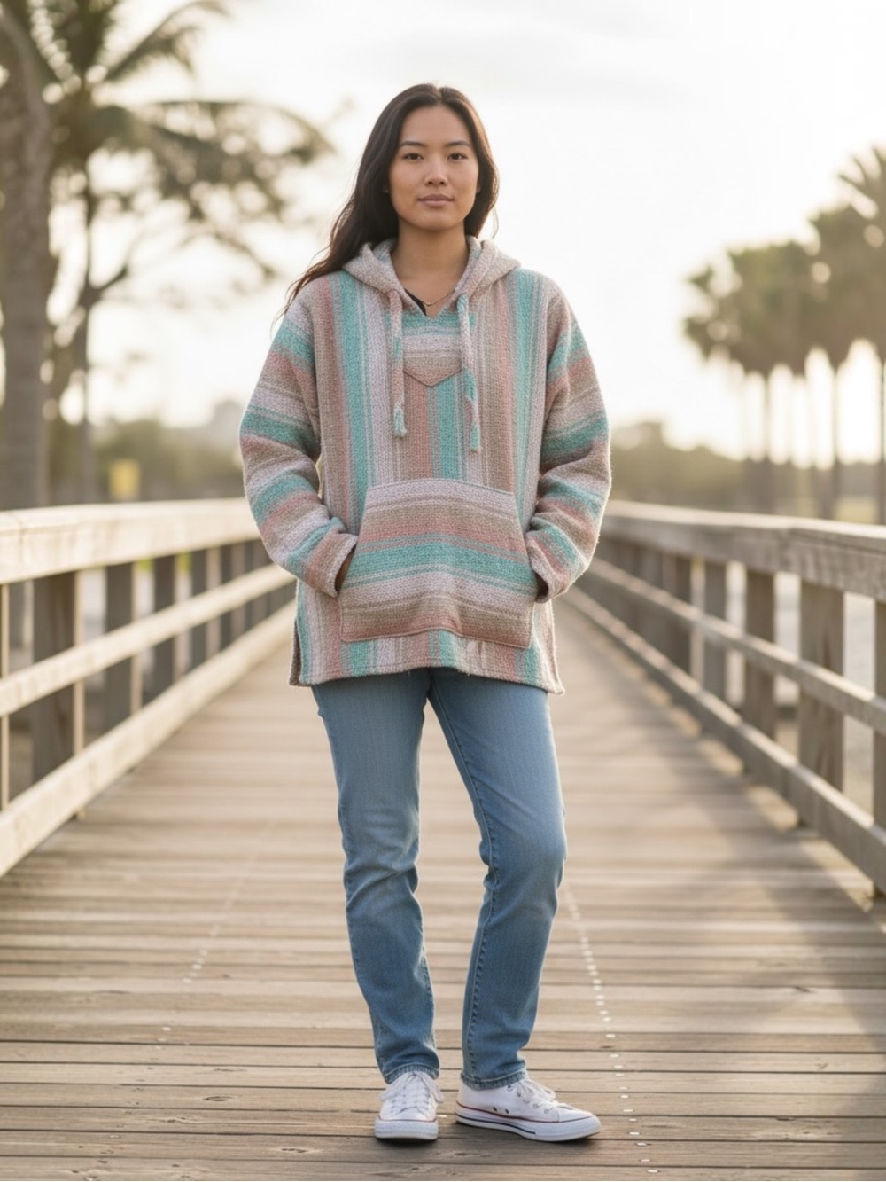 SOUTHWEST HOODIE PULLOVER IN PASTEL STRIPES MADE IN EL PASO USA SZ M UNIQUE